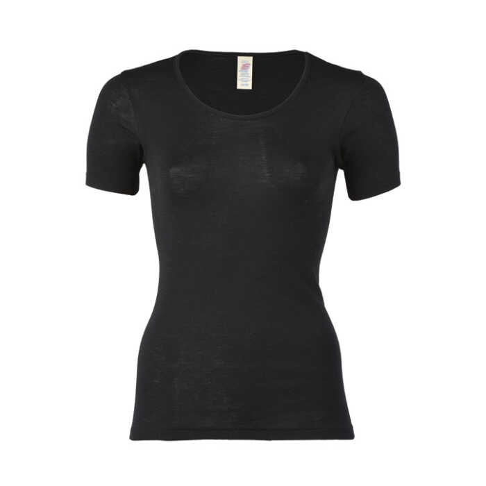 Engel Damen-Shirt, kurzarm, schwarz, 34/36, Wolle/Seide
