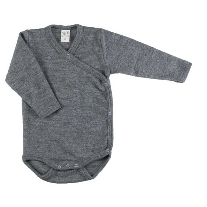 Lilano Wickelbody 62 grau aus Wolle kbT/Seide