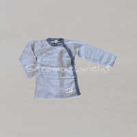 Lilano Shirt langarm mit Knopfleiste hellgrau-ringel 50 aus Wolle kbT/Seide