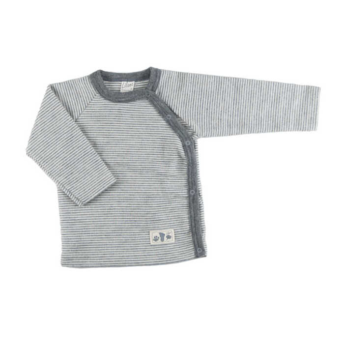 Lilano Shirt langarm mit Knopfleiste hellgrau-ringel 56 aus Wolle kbT/Seide