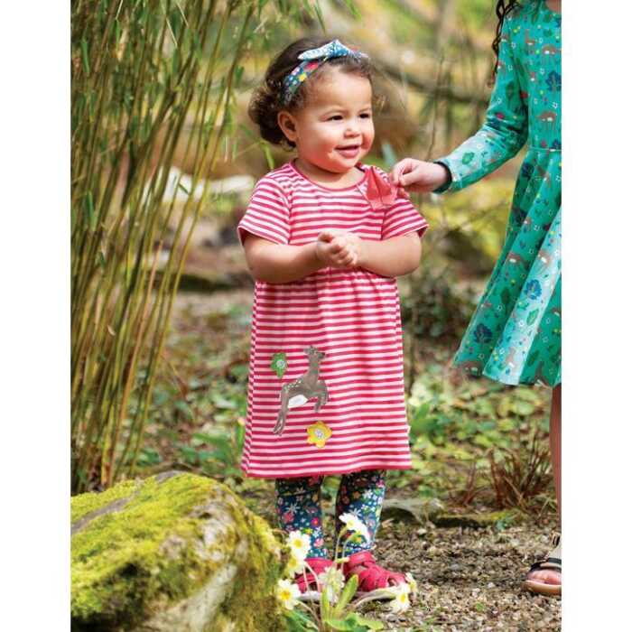 Frugi Jade Jersey Kleid  Watermelon Stripe/Deer