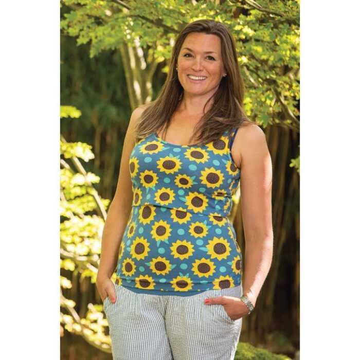 Frugi Lowen Weste  Steely Blue Sunflowers