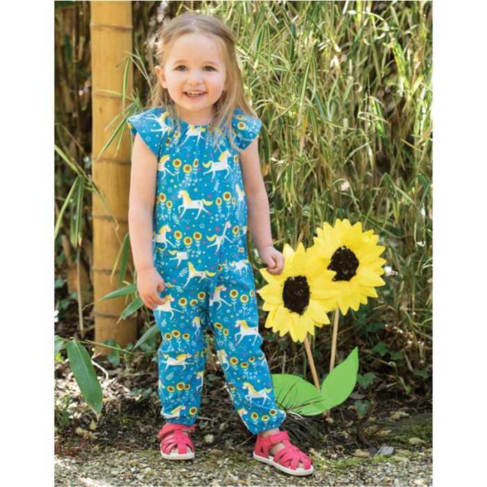 Frugi Dory Gathered Play Overall  Unicorn Skates