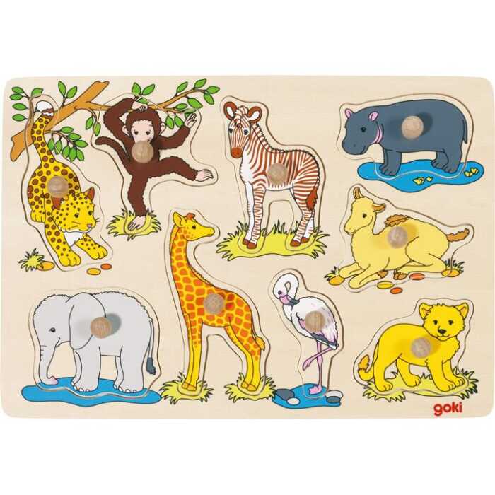 Goki Steckpuzzle Afrikanische Tierkinder 57829 1+ Holz
