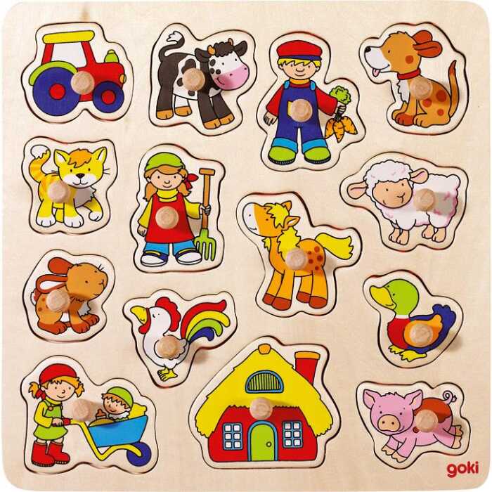 Goki Steckpuzzle Hahn, Schwein, ... 57575 1+ Holz