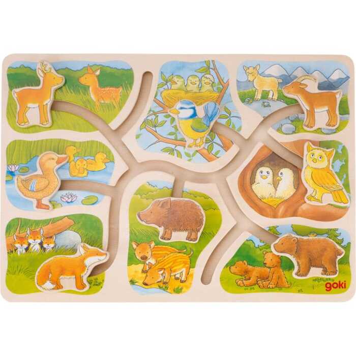 Goki Schiebepuzzle Wer gehört zu wem? 57749 3+ Holz