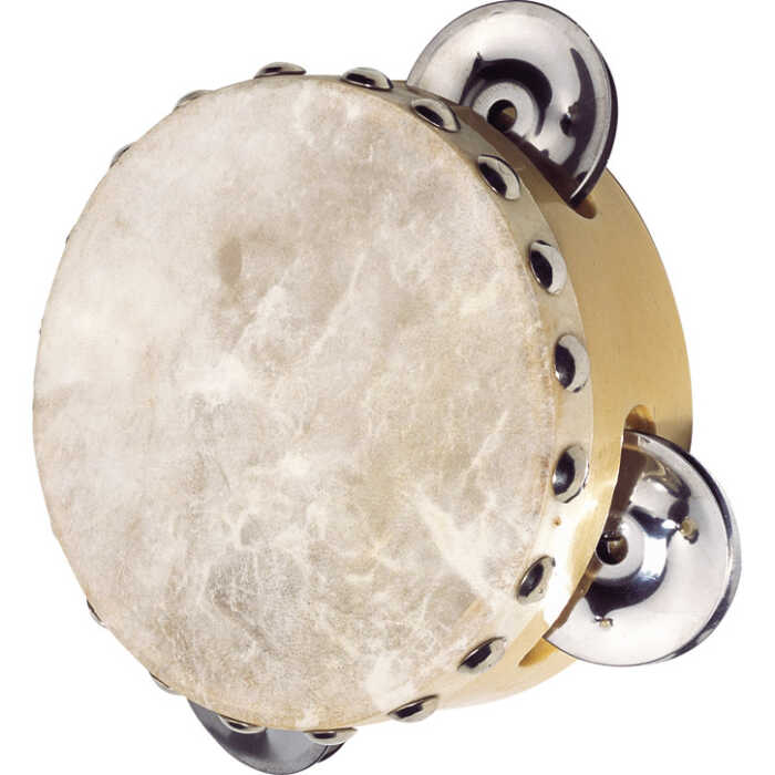 Goki Tamburin mit 3 Schellen UC086 3+ Holz, Naturfell, Metall