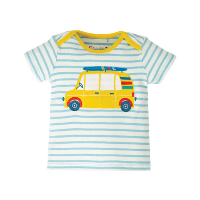Frugi Bobster Applique Top  Bright Sky Breton/Car