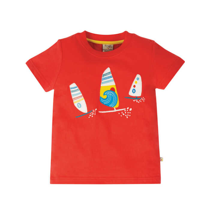 Frugi Stanley Applique T-Shirt  Koi Red/Boats