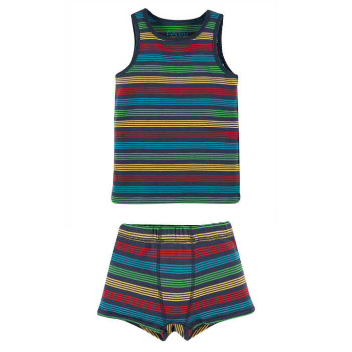 Frugi Zweiteilige Unterwäsche Set Mädchen Foxglove Rainbow Stripe_AW20