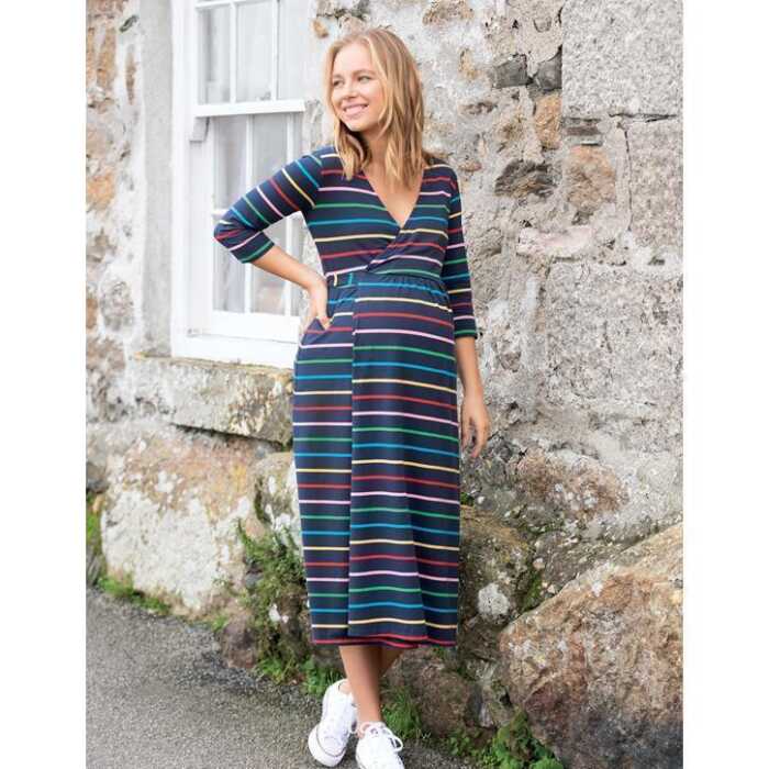 Frugi Rico Wickelkleid Indigo Rainbow Stripe_AW20