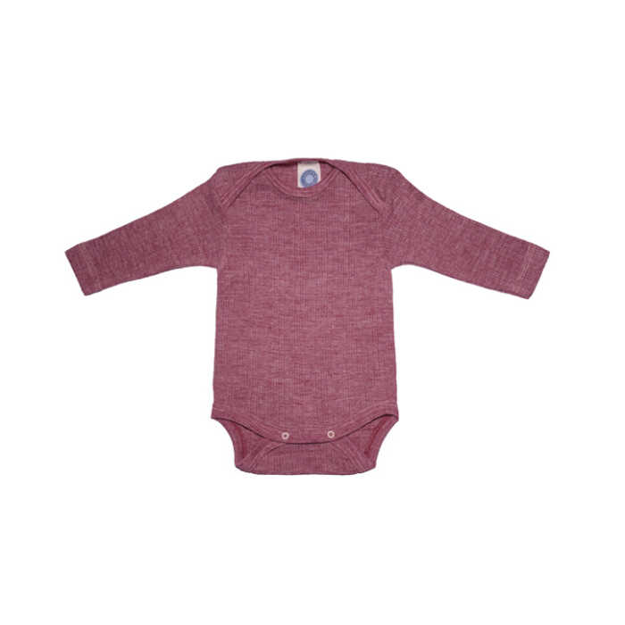 Cosilana Baby-Body 1/1 Arm 074/080 weinrot meliert  45% Baumwolle/35% Wolle/20%Seide