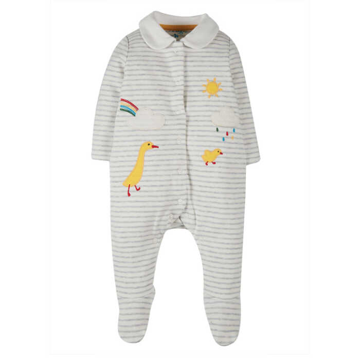 Frugi Babystrampler mit Kragen 0-3M Grey Marl Stripe/Ducks