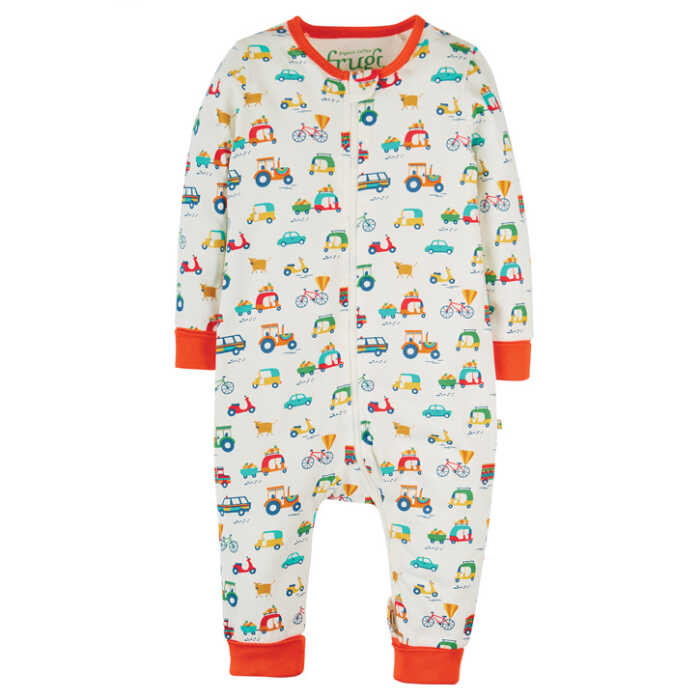 Frugi Summer Zip Babystrampler Soft White Toot Toot