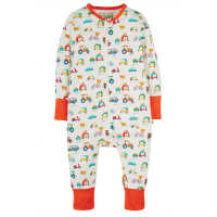 Frugi Summer Zip Babystrampler Soft White Toot Toot