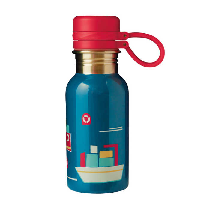 Frugi Splish Splash Steel Bottle, Loch Blue/Boat, O/S