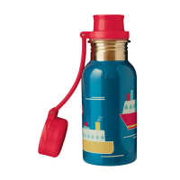 Frugi Splish Splash Steel Bottle, Loch Blue/Boat, O/S