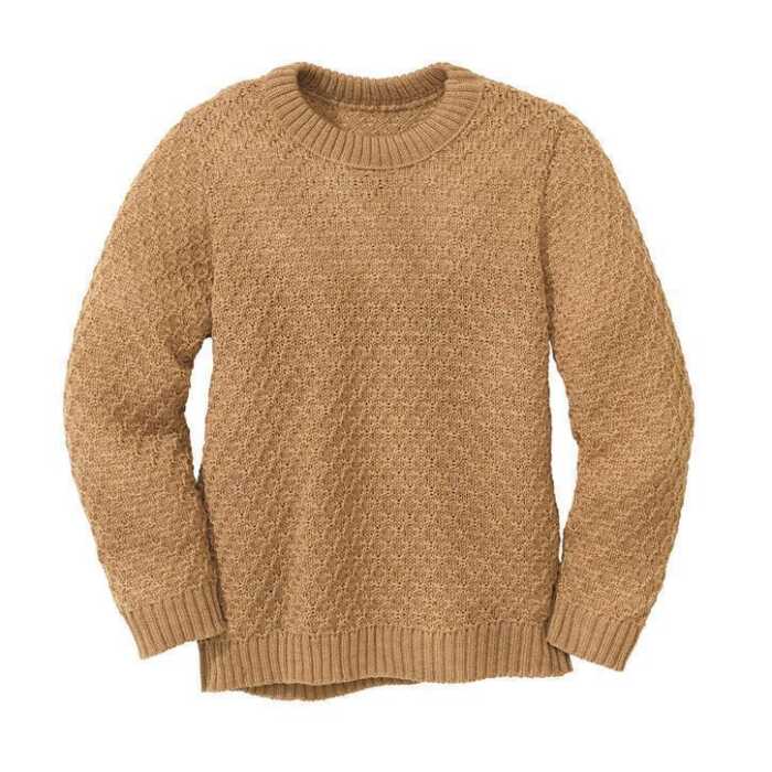 Disana Aran-Pullover 110/116 Karamell aus Schurwolle kbT