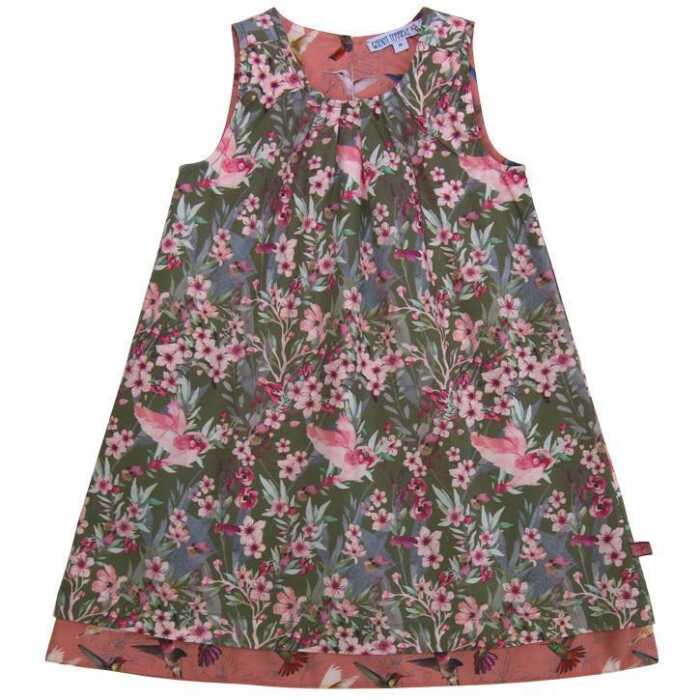 Enfant Terrible Wendekleid mit Kirschblüten- und Vogeldruck 134 olive-apricot