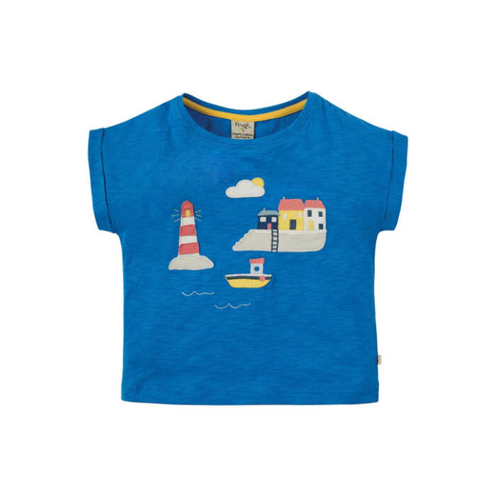 Frugi Sophia Slub T-shirt Sail Blue/Harbour Scene