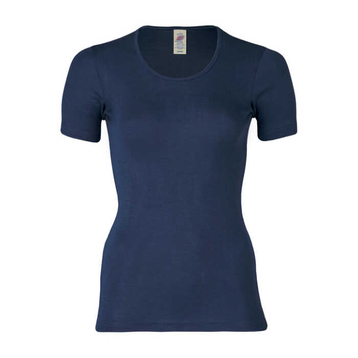 Engel Damen-Shirt, kurzarm, marine, 34/36, Wolle/Seide