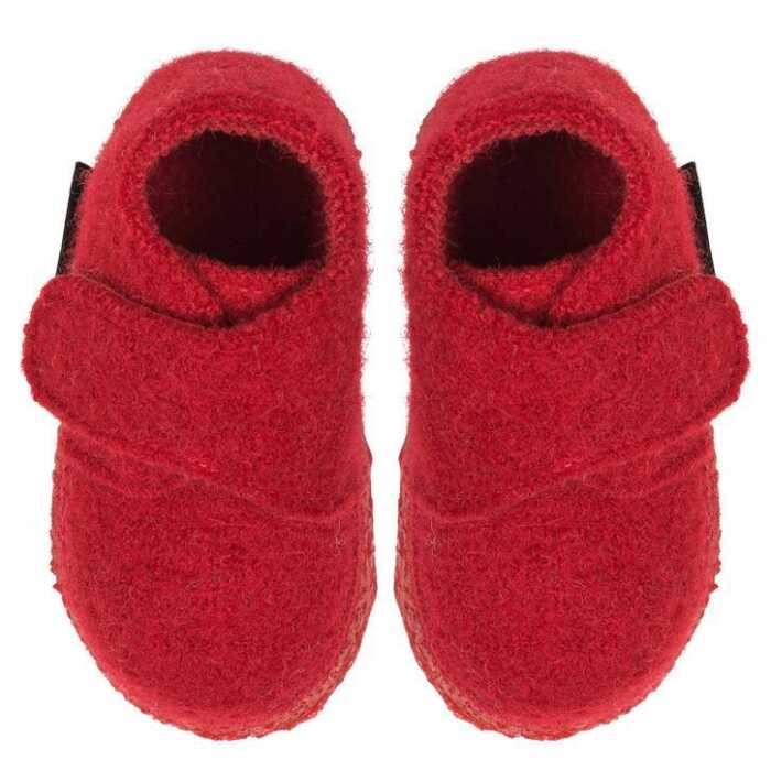 Nanga hoher Baby Hausschuh mit Klett aus Schurwolle Einfarbig