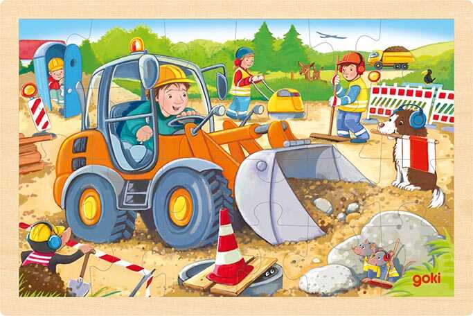 Goki Einlegepuzzle Baustelle 57411 3+ Holz