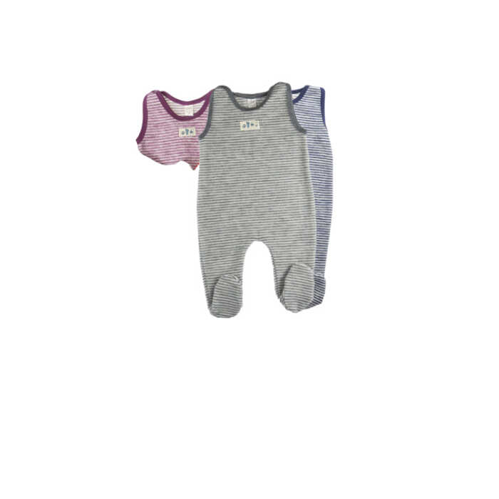 Lilano Baby Strampler hellgrau-ringel 50 aus Wollfrottee kbT