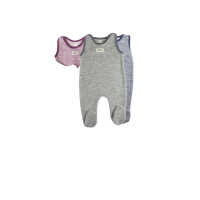 Lilano Baby Strampler hellgrau-ringel 50 aus Wollfrottee kbT