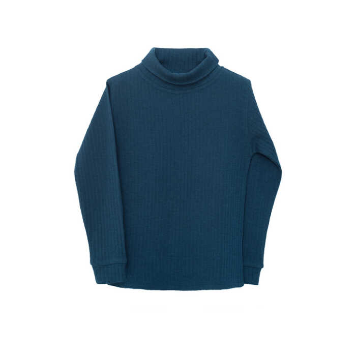 obf Shirt Langarm Turtleneck Bio-Merino Farbenspiel Petrolblau, 21039