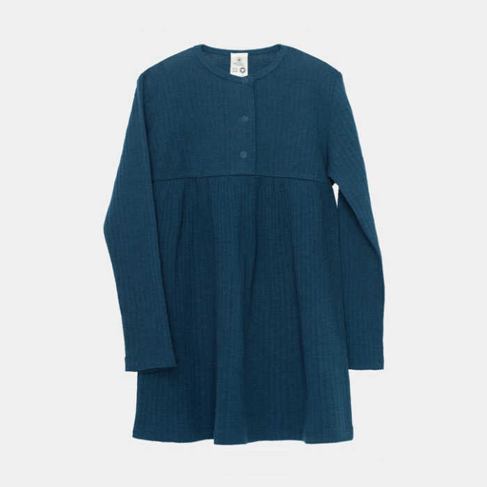 obf Tunika Kleid Langarm Bio-Merino Farbenspiel Petrolblau, 21043