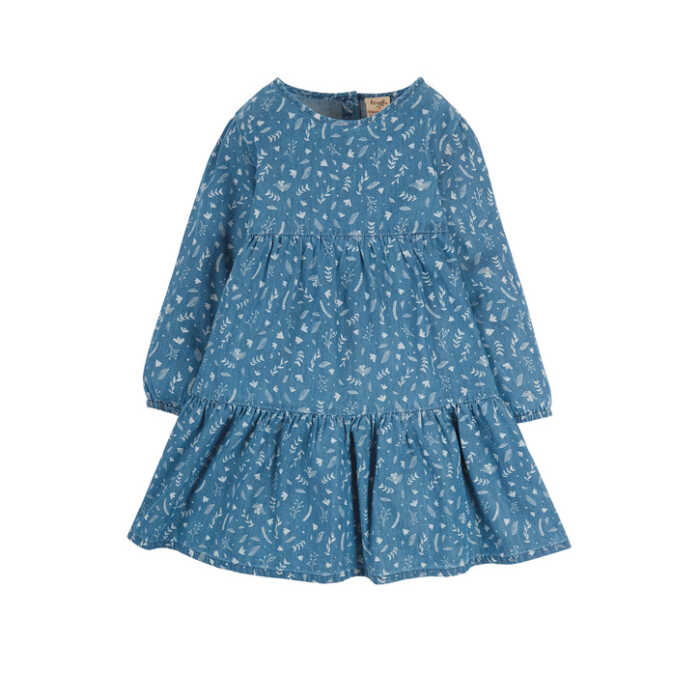 Frugi Fleur Tiered Dress, Chambray Floral