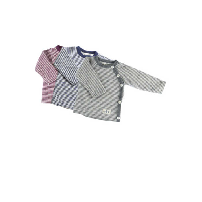 Lilano  Baby Wickelshirt 68 hellgrau Ringel Wollfrottee kbT