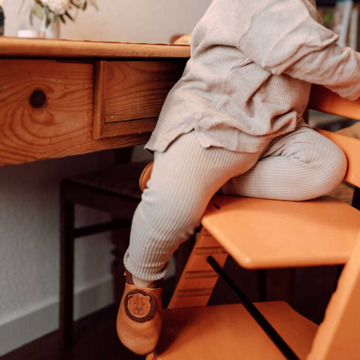 Orangenkinder Leo Löwe Bio Lederpusche Kinderhausschuh