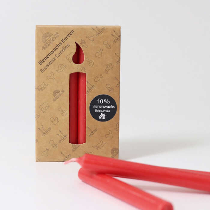 Grimms Rot Bienenwachs-Kerzen (10%) 12 Stück