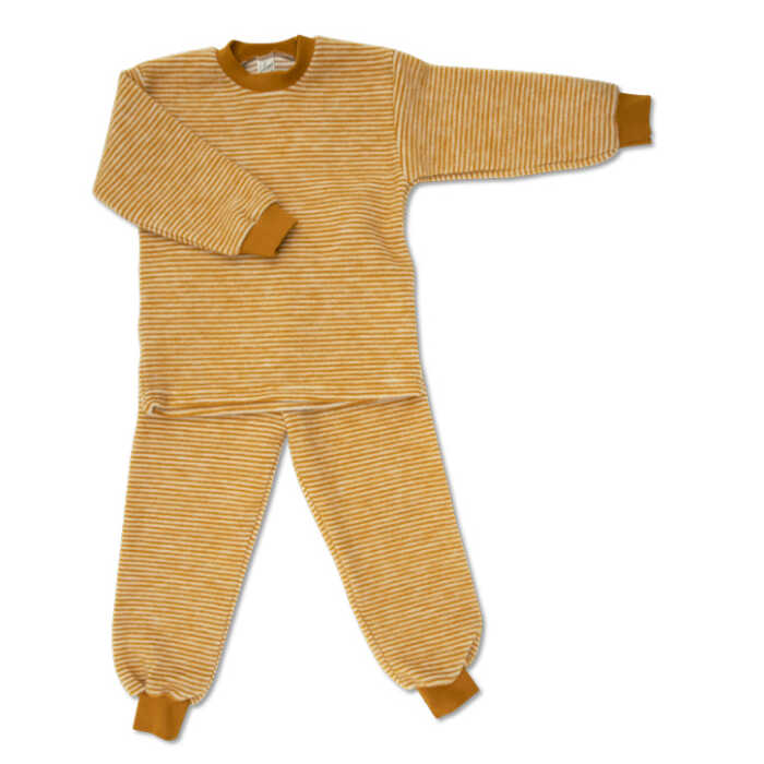 Lilano Kinder Schlafanzug 2-teilig curry 116 aus Wollfrottee Plüsch kbT