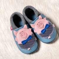 Pololo Schweinchen blue/granit Lederpuschen