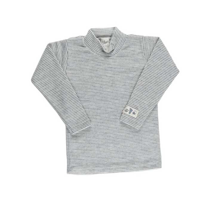 Lilano Kinder Shirt mit Stehkragen blau/natur Ringelaus Wolle kbT/Seide
