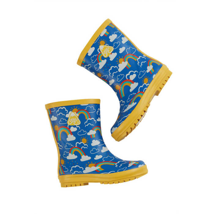 Frugi Puddle Buster Wellington Boots, Rainbow Skies