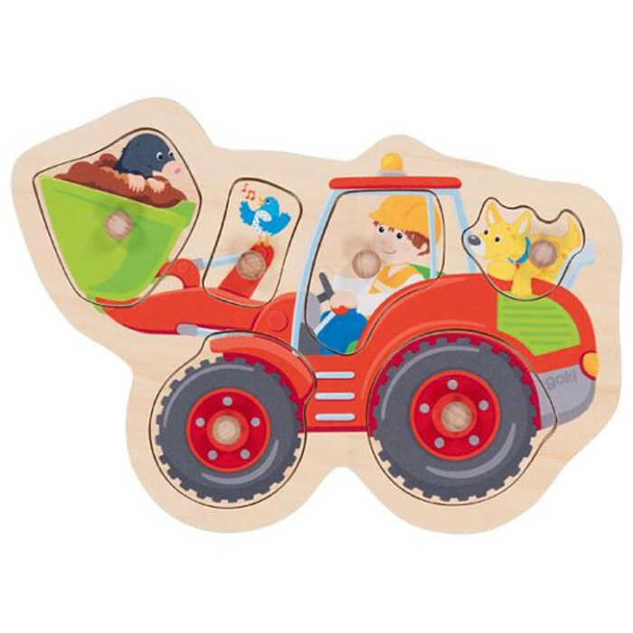 Goki Steckpuzzle Schaufelbagger aus Holz 1+