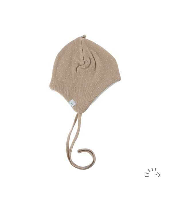 Iobio Bindemütze 43/45 Beige-Minidots Ecru Wollstrick kbT