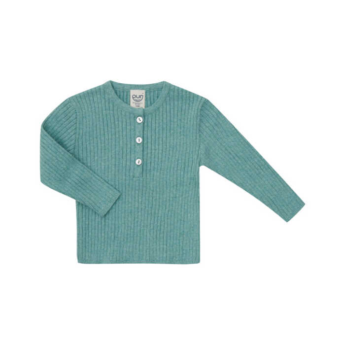Puri Kinder Pullover 74/80 basilikum Henley aus Biobaumwolle  mit Leinen GOTS