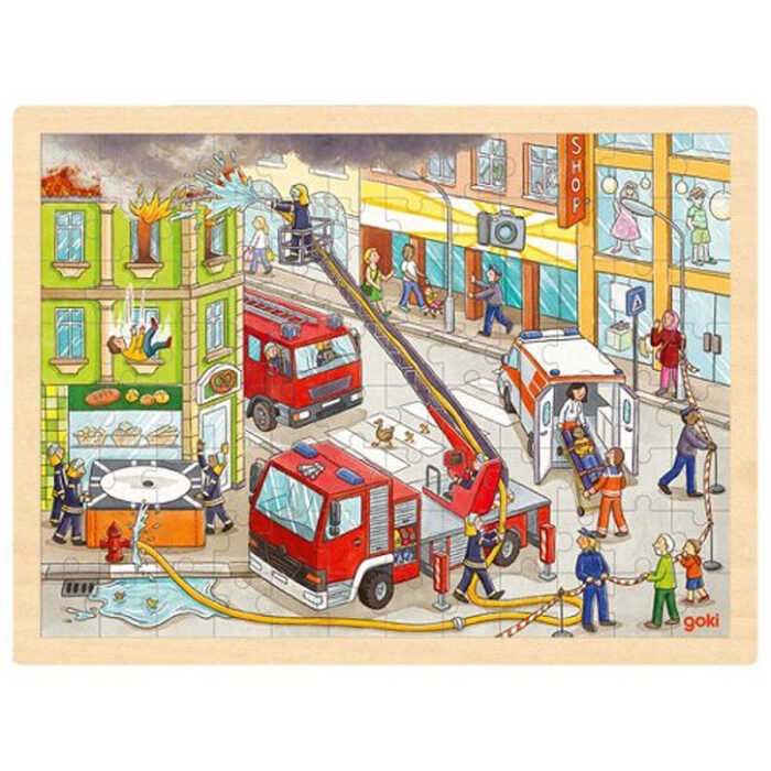 Goki Einlegepuzzle Feuerwehreinsatz 96 Teile 3+ Holz