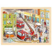 Goki Einlegepuzzle Feuerwehreinsatz 96 Teile 3+ Holz