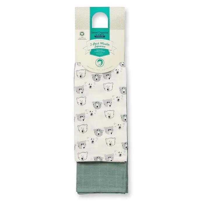 Sense Organics BIOS 2 Pack Mulltücher, Bären-Druck, 80x80cm