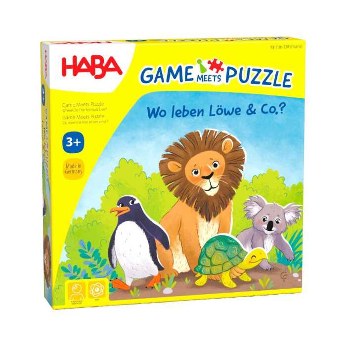 Haba Spiel mit Puzzle Wo leben Löwe & Co. Kinderspiel ab 3+