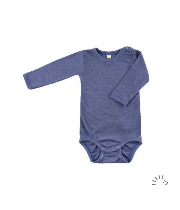 Iobio Baby Body langarm  86/92 ocean melange Wolle kbT/Seide GOTS