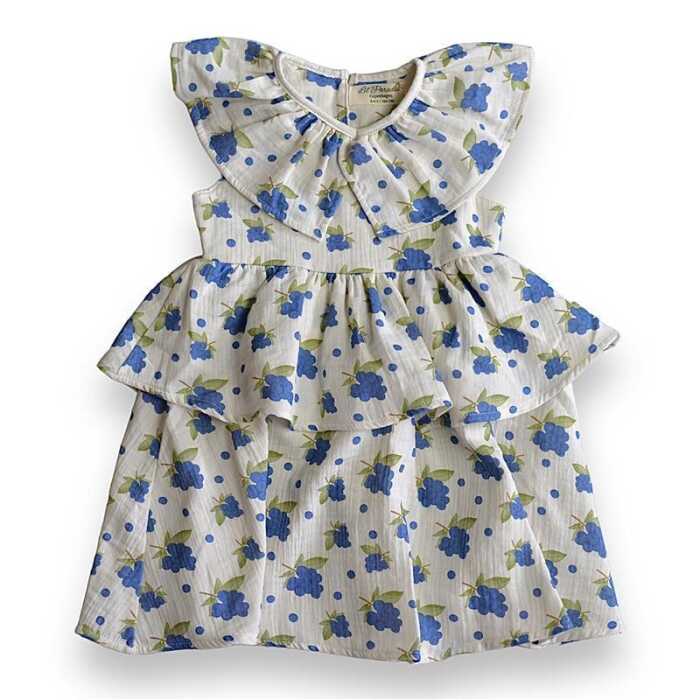 Lil Paradise Organic Blueberry Frill Dress beige