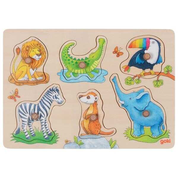 Goki Hintergrundbildpuzzle wilde Tierbabies mit Elternteil 1+ Holz