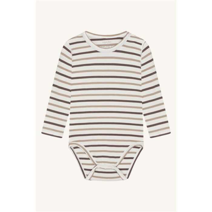 Hust & Claire Buller - Langarm Body  gestreift warm sand aus Bambus